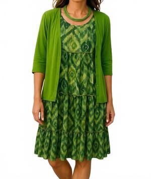 NEW CALYPSO contrast midi dress in lime green chevron print